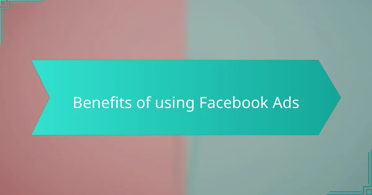 Benefits of using Facebook Ads