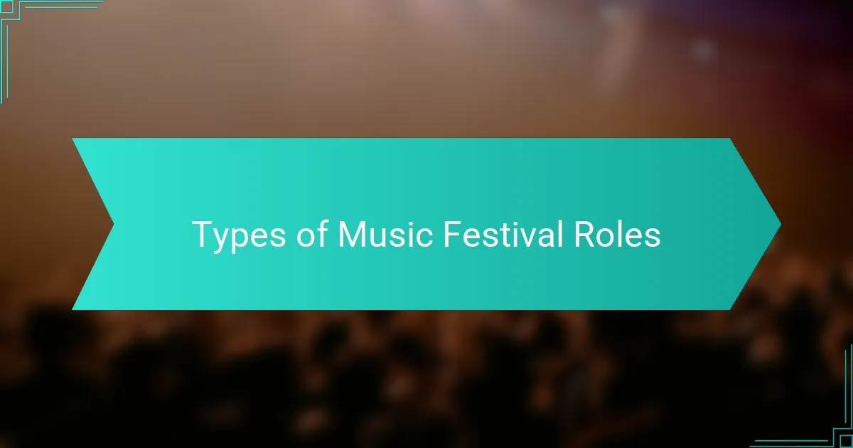 Types of Music Festival Roles